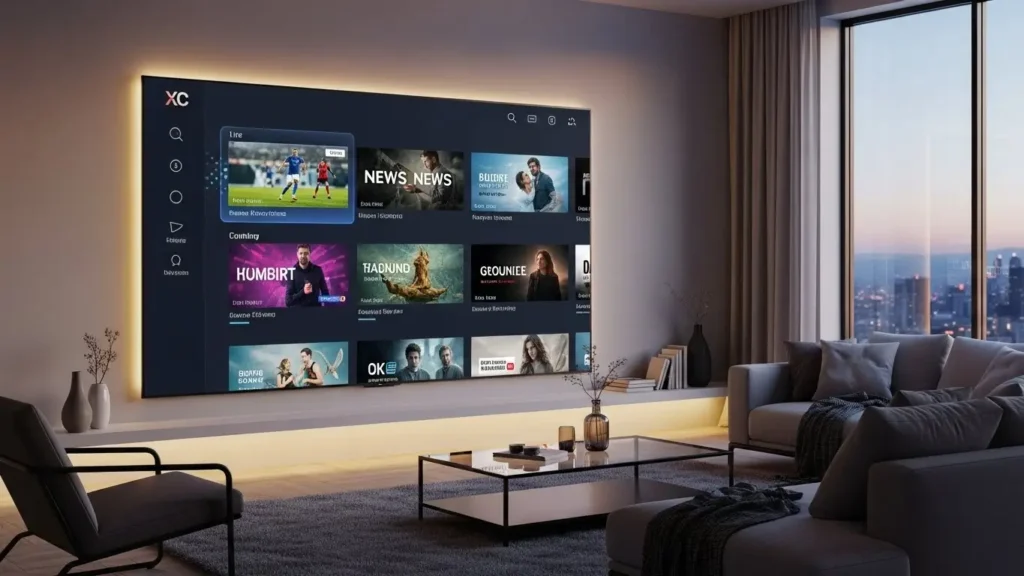  Smart-TV mit moderner XC IPTV Oberfläche und digitaler Senderauswahl